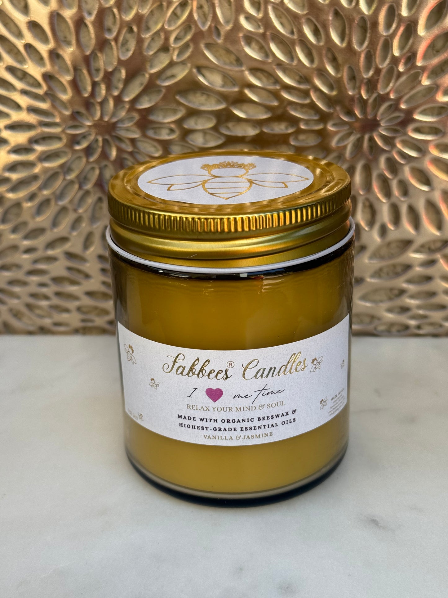 Organic- Aromatherapy Beeswax Candle (Sweet Vanilla-Jasmine) scent 8oz